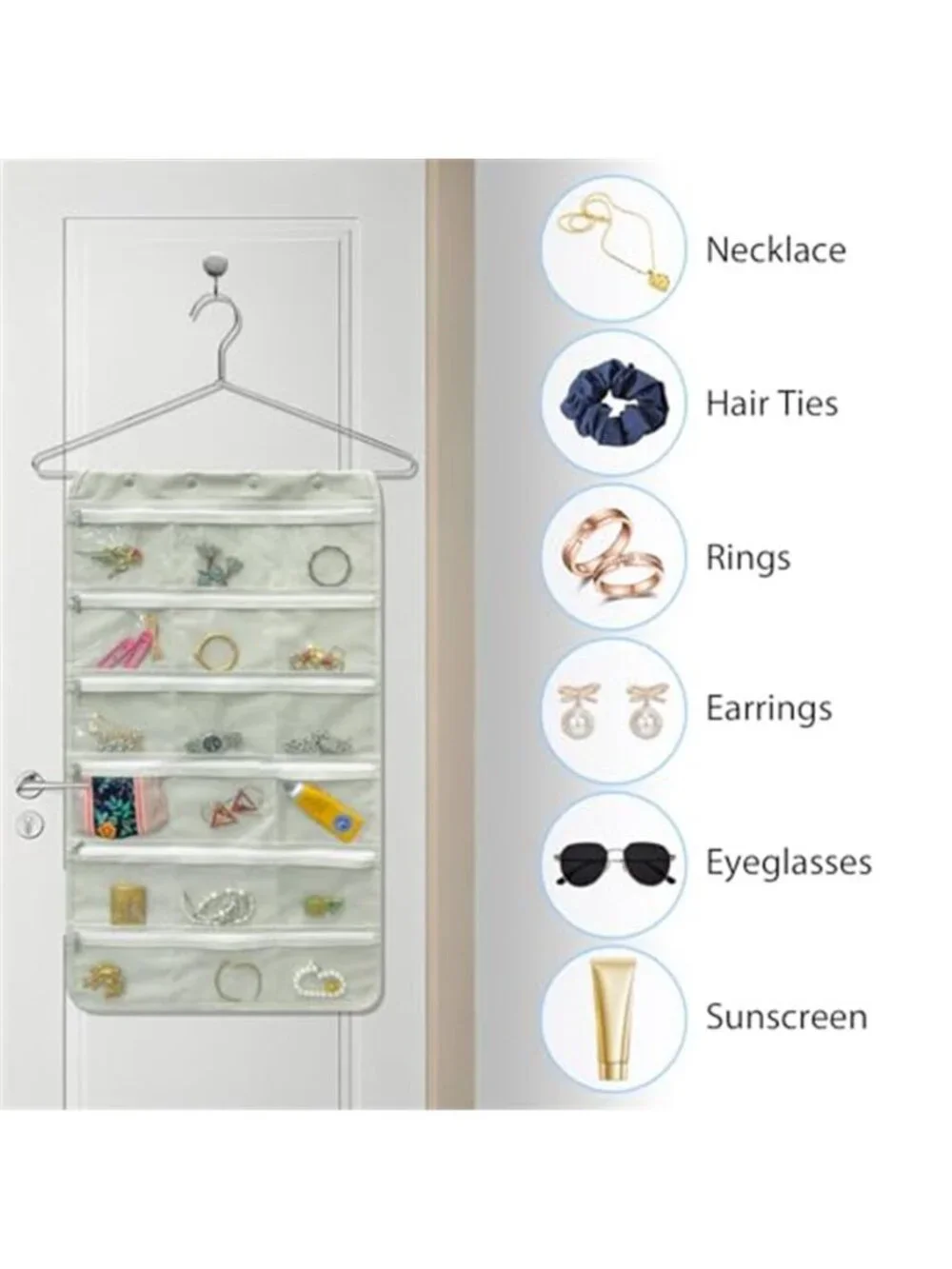 Travel Jewelry Organizer Bag Zippered Pockets Portable Foldable Necklace Earring